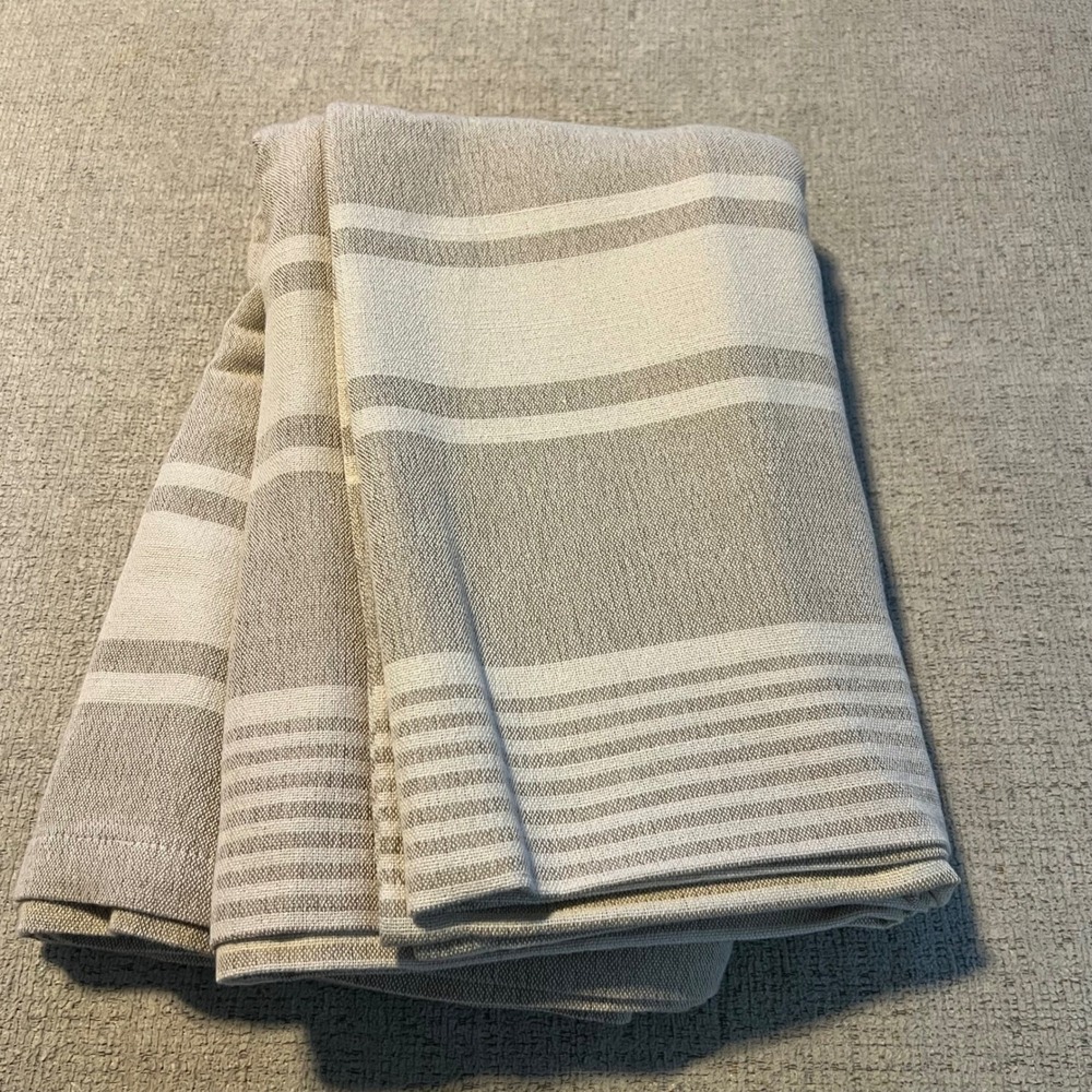 Tan and Cream Striped Woven Textured Table Cloth Farmhouse Decor ~100 x 60